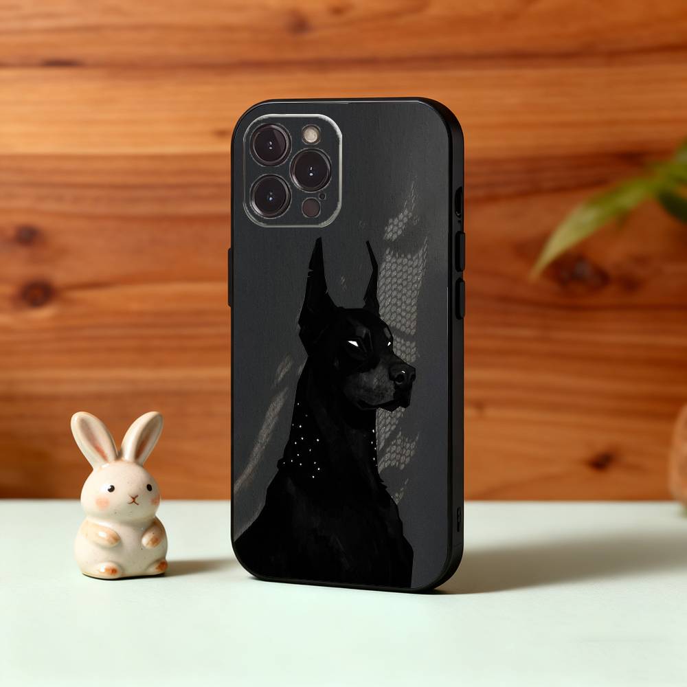 Doberman Dog Phone Case For iPhone17,16,15,14,13,12Plus,Pro Max,XS,5G Soft Silicone Black Cover