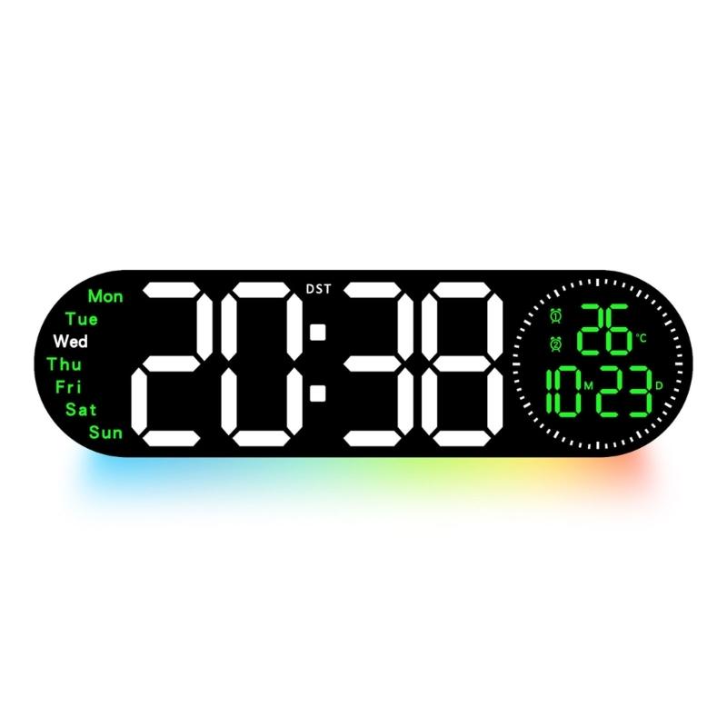 Large LED Wall Clock with Remote Control 2 Alarms Date Temperature Easy To Read Display for Home Decors Time Management