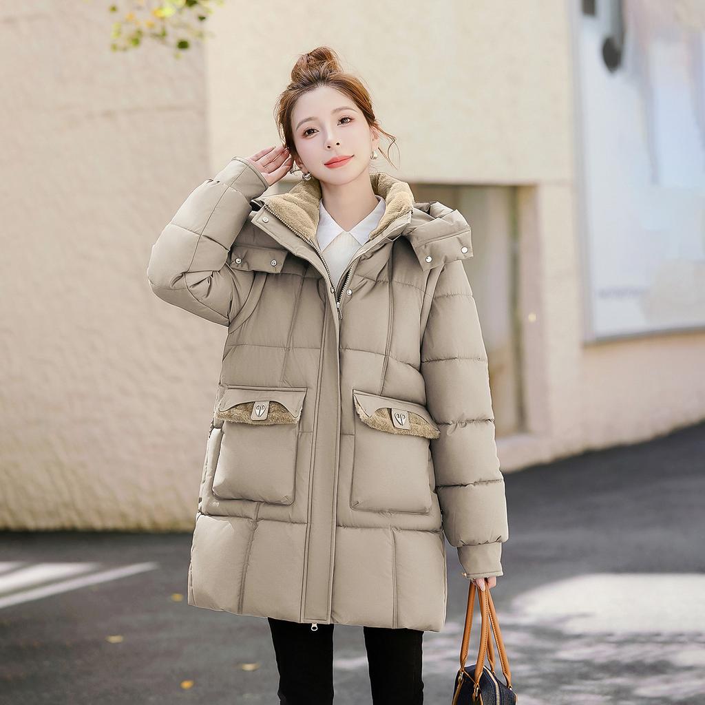 Removable sleeve medium and long cotton clothes women's new thickened warm loose hooded thin cotton coat