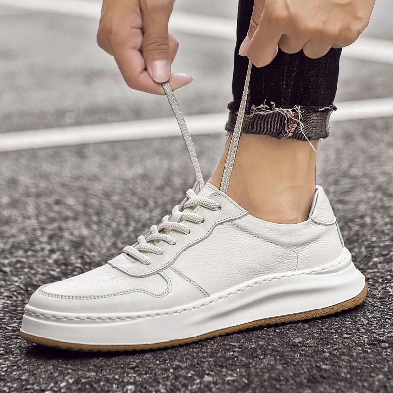 Cow Genuine Leather Platform Skateboarding Shoes Men Trainers Skate Board Shoes Flat Sneakers Thick Sole Sports Casual Shoes
