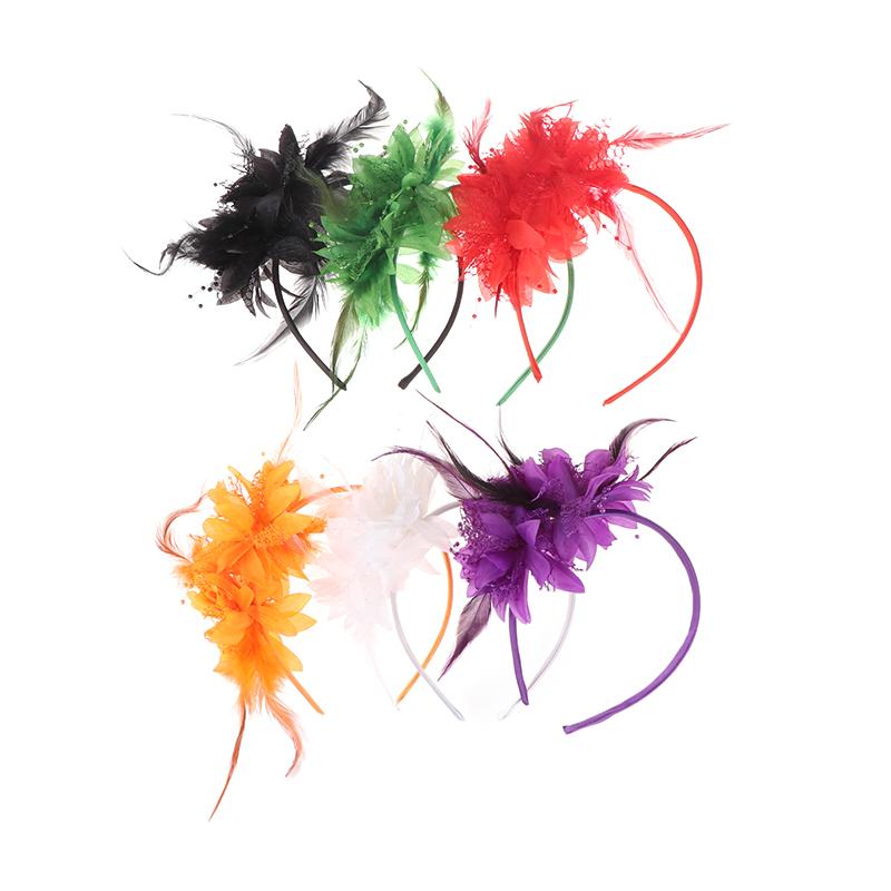 1Pcs Women Fascinator Hat Headband Flower Feather Mesh Yarn Cocktail Party Wedding Hair Accessories Head Decoration