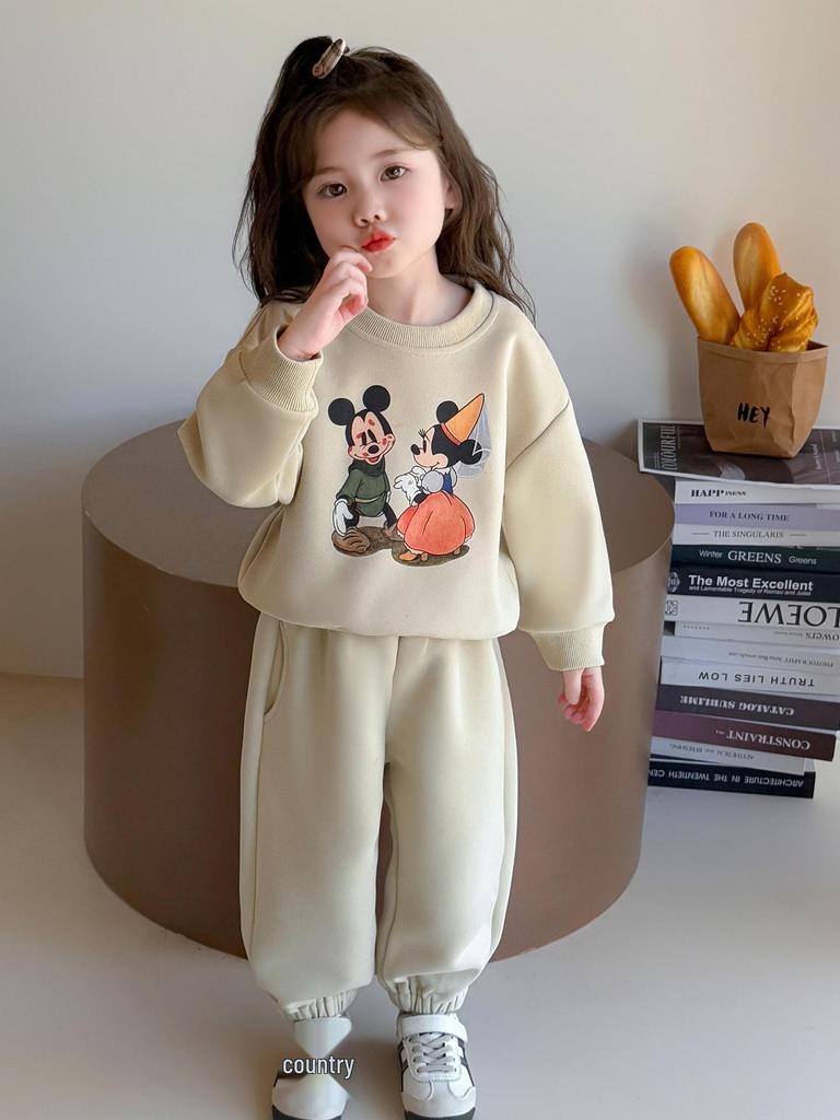 Girls' 2025 Autumn Cartoon Two-Piece Set - Long Sleeve Top & Pants