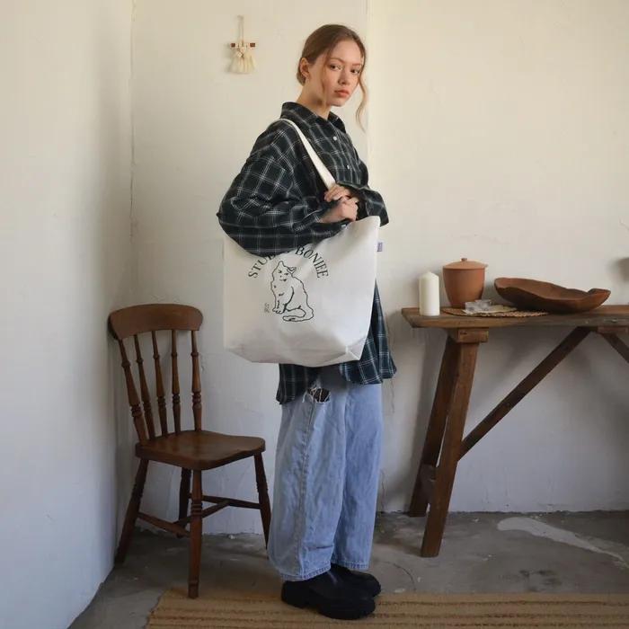 Cat Symbol Eco Shoulder Bag White