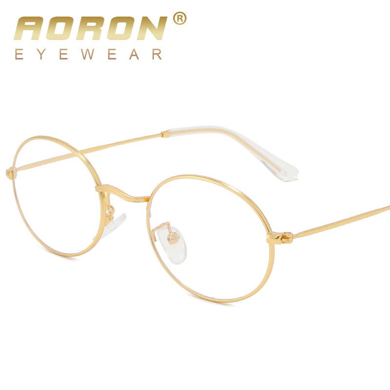 aoron Flat Mirror Metal Anti-blue Glasses Round Frame Men's and Women's Style Eye Protection Can Be Matched with Myopia Glasses