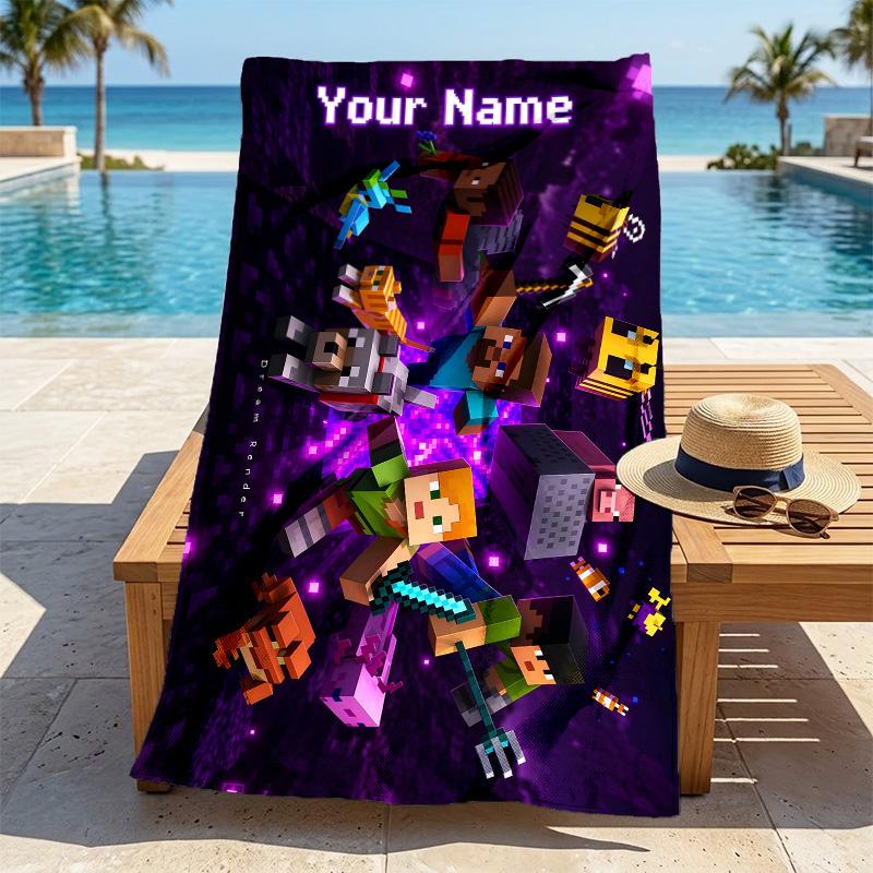 Custom Name Pixel Gamer Stylish Digital Printing Beach Towel Quick‑Drying Absorbent Blanket for Beach Pool Gym Travel