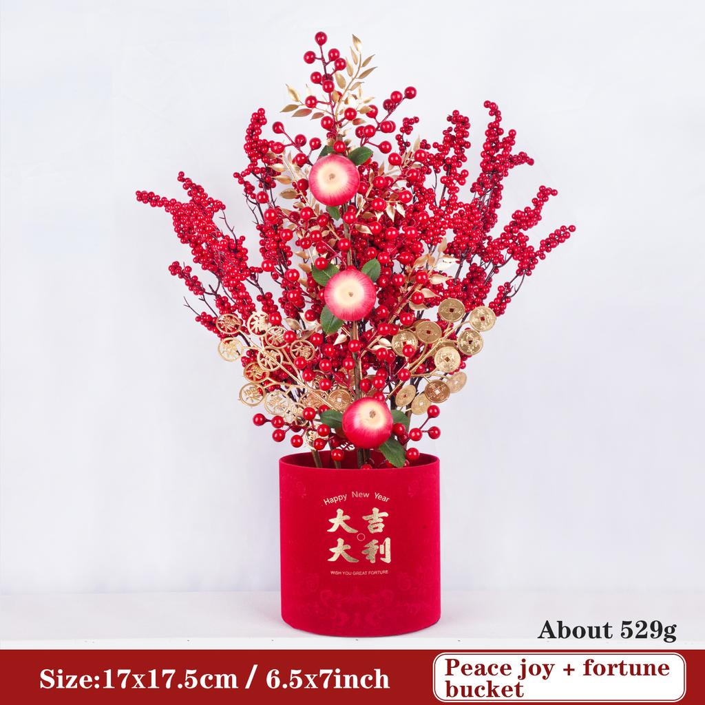 Uflower Lunar New Year Artificial flowers 2026 New Year Artificial Red Fruit Berry Pot Wedding Party Home Room Decorations