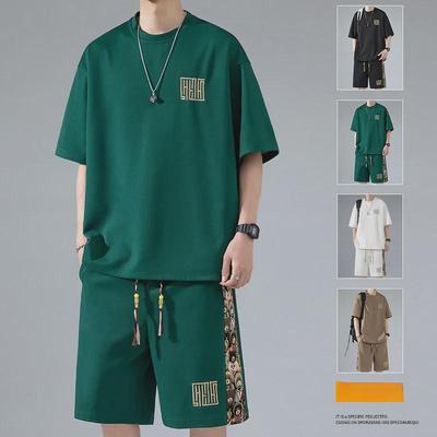 Men's Chinese-Style Ice Silk Quick-Dry Sports Set: Short-Sleeve Tee & Breathable Shorts