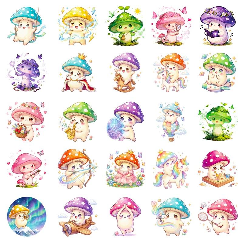 10/30/56PCS Cartoon Mushroom Man PVC Sticky Sticker Stationery DIY Children's Laptop Luggage Skateboard Decoration Scrapbooking