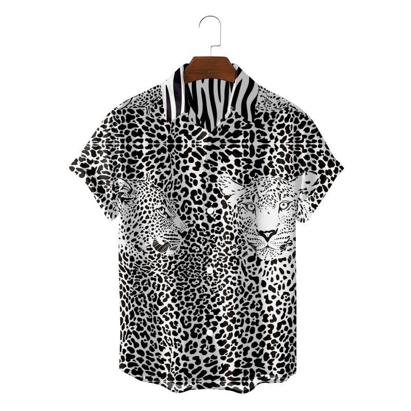

2023 Новая мода повседневная рубашка с леопардовым 3D цифровым принтом, мужские повседневные рубашки большого размера на Гавайях.