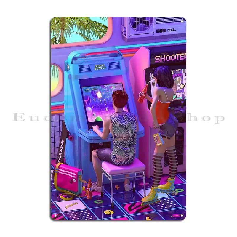Back To The Arcade Metal Sign Custom Wall Decor Wall Cave Cinema Custom Tin Sign Poster