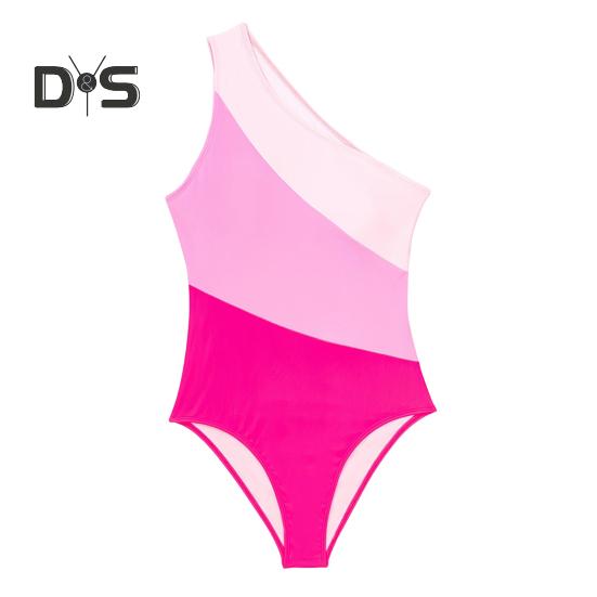 

Женский монокини с цветными блоками, одно плечо, вырез на спине, цельный купальник-бикини, быстросохнущий, пляжная одежда, купальники M розы красного