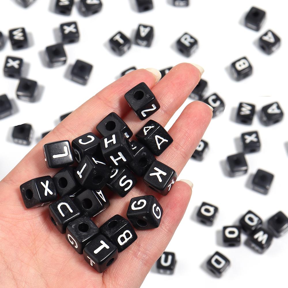 50pcs/lot Black Acrylic Alphabet Beads Square A-Z Letter Loose Spacer Beads for Jewelry Making DIY Bracelet Handmade Supplies
