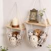 Solid Wood Wall Hanging Shelf Macrame Cotton Cord Net Basket Storage Shelf  for Home Decor