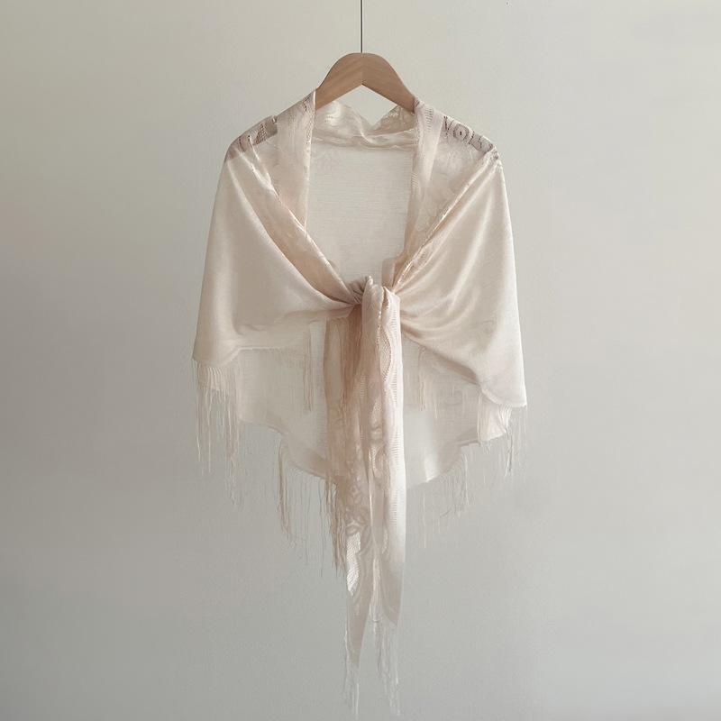 Lace Triangle Scarf Solid Color Fringe Sun Protection Shawl