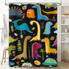 Colorful Dinosaur Shower Curtain Kids Bathroom Decor Black Background with Multicolored Dinosaurs – Made In China (CN)