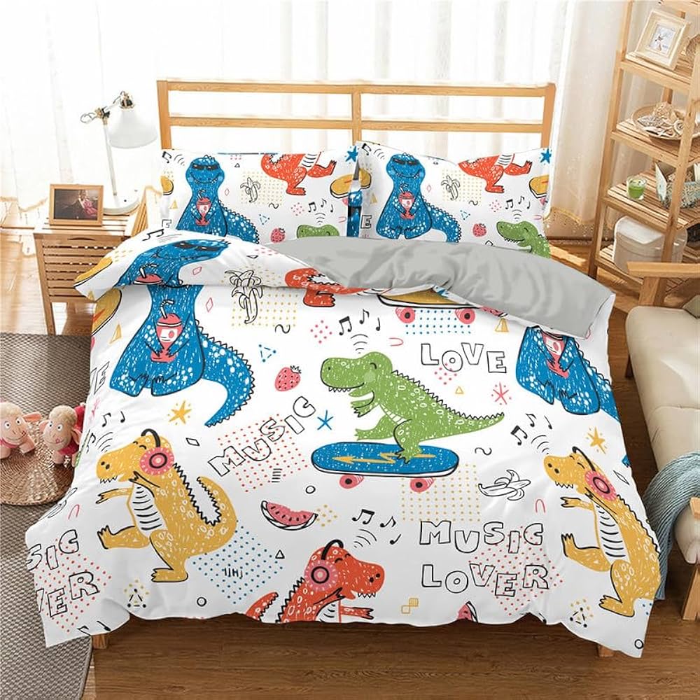 Cartoon Dinosaur Duvet Cover Kawaii Dinosaurs Comforter Cover Jungle Ancient Animals Bedding Set For Girls Boys Full King Size