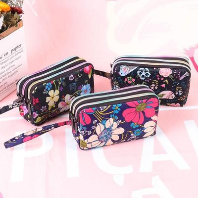 Vattentät canvas plånbok Tyg Telefonväska Tre dragkedjor Väskor Retro Flower Myntväska Dam