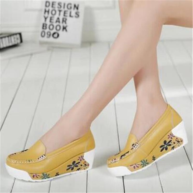 Autumn Genuine Leather Women's Shoes Nurse Swing Work Single Shoes Wedges Women's Shoes Female Platform Sneakers