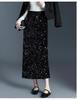 Winter Women's High-Waisted Velvet Sequin Bodycon Skirt - Stylish, Slimming, and Hip-Covering Design