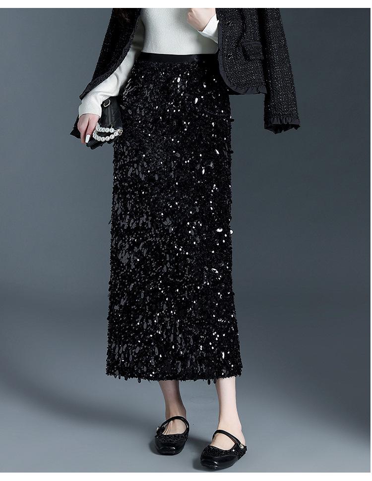 Winter Women's High-Waisted Velvet Sequin Bodycon Skirt - Stylish, Slimming, and Hip-Covering Design