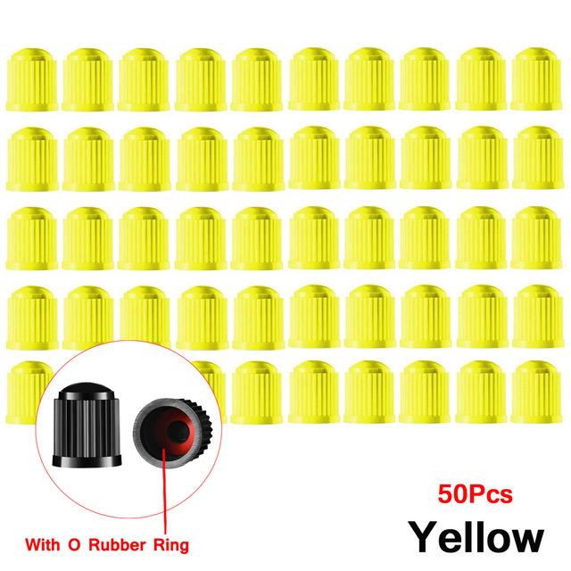 50Pcs Colorful Plastic Tubeless Tyre Dustproof Caps Car Tire Valve Rubber Ring Covers for Car Bicycle Trucks Tire Valve Caps