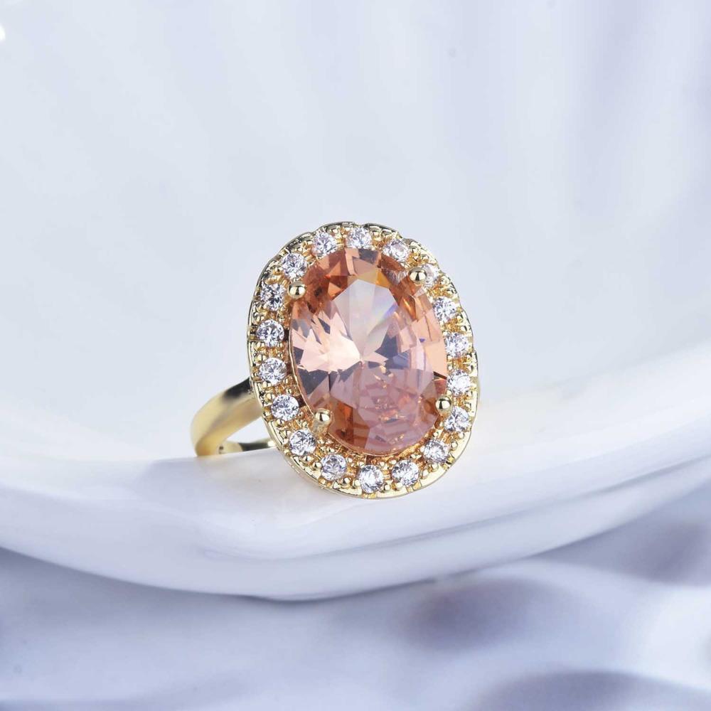 WOSIKATE Luxury Large Carat Simulated Morganite Ring For Women Fashion Jewellery 18K Gold Plated Gemstone Engagement Finger Ring