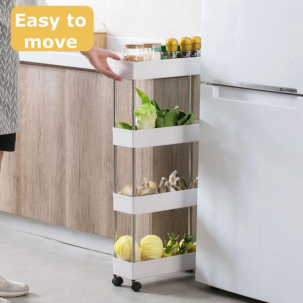 White 4-Tier Multifunction Kitchen Trolley Rack Wide Slim Space Saver Bathroom Kitchen Storage Shelf with Wheels PP And Steel