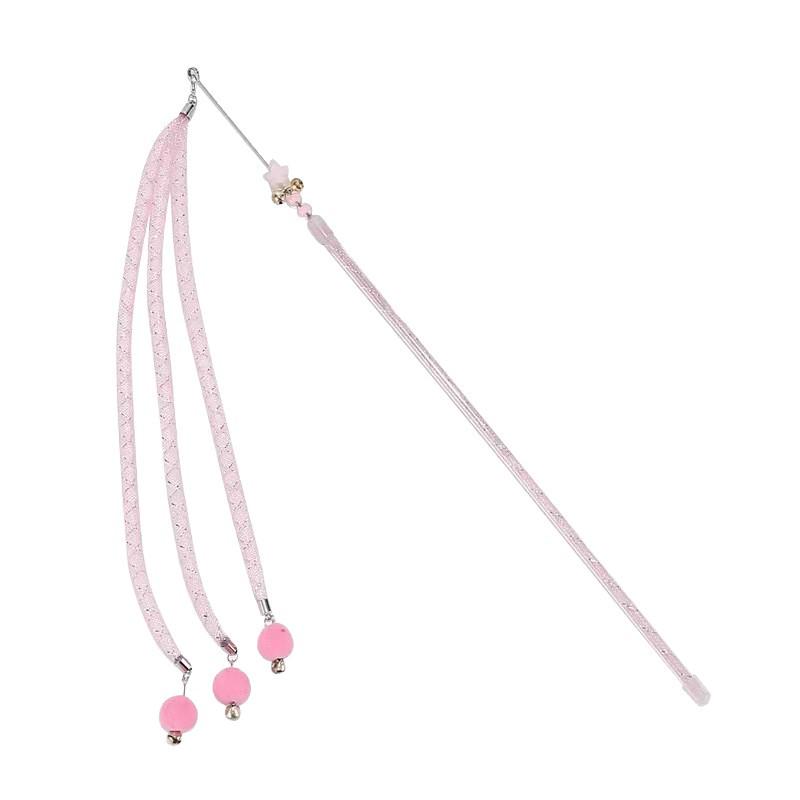 Elastic Pom-pom Cat Teaser Stick with Plush Ball and Tassel - Interactive Cat Toy