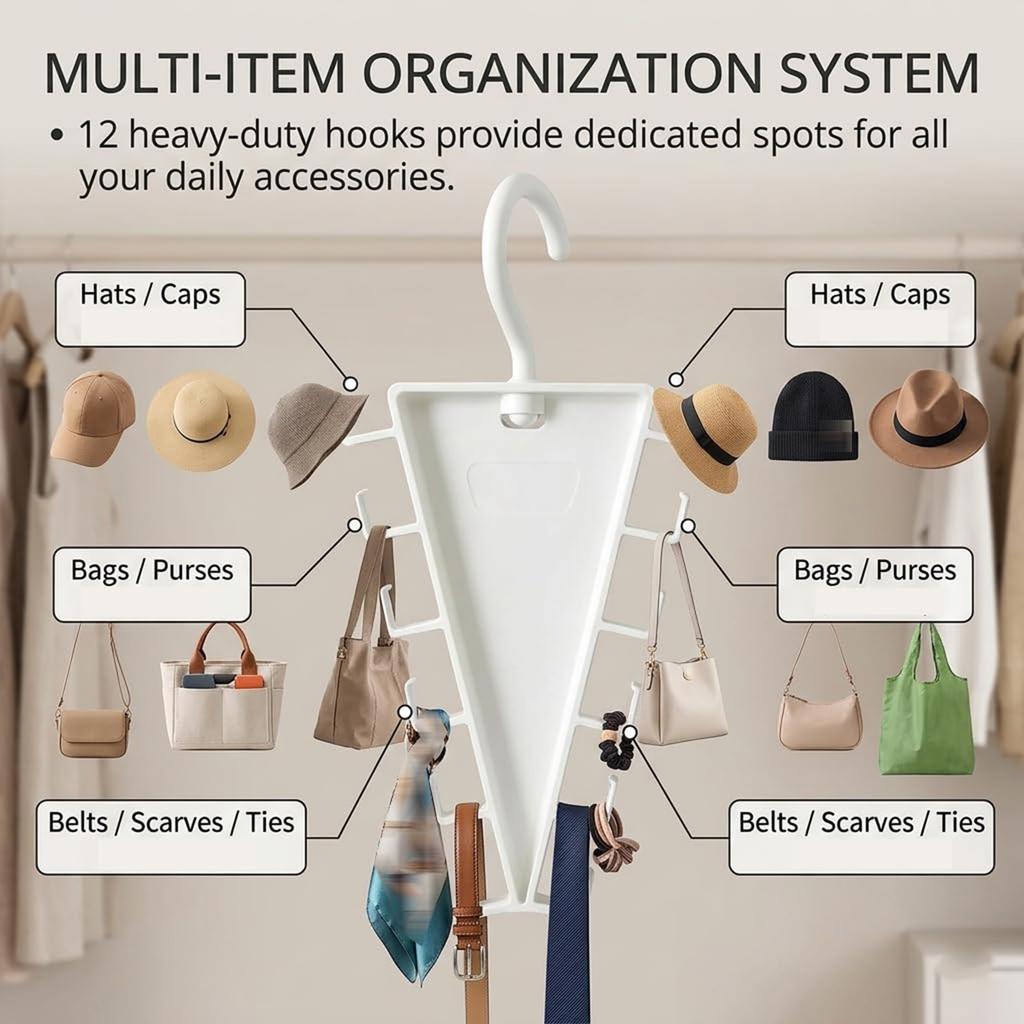 V-Shaped Double-Sided Hanging Rack Space-Saving Multi-Hook Storage Organizer for Home Dormitory Closet Hat and Accessory Holder