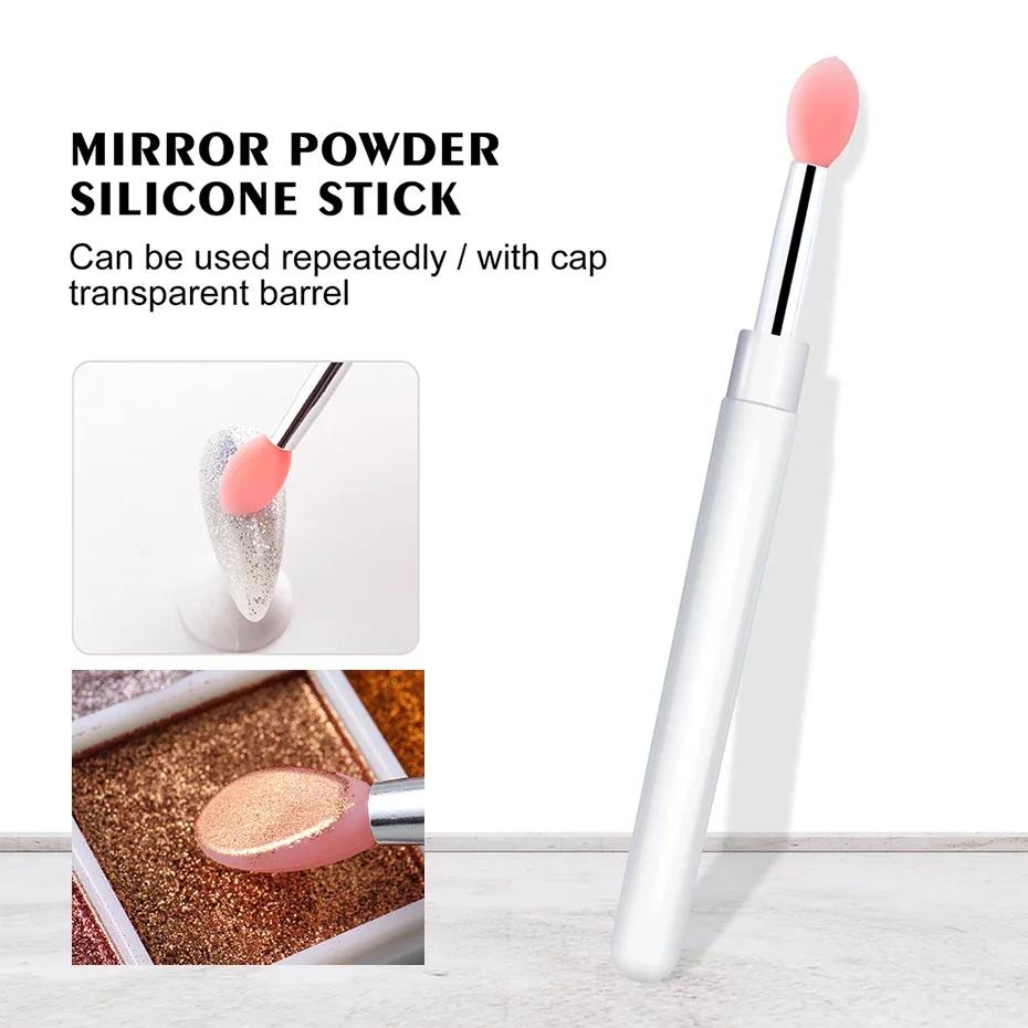 Silicone Applicator Sticks Nail Art Reusable Mirror Chrome Effect Glitter Applying Manicure Tool Pigment Silicone Nail Brush