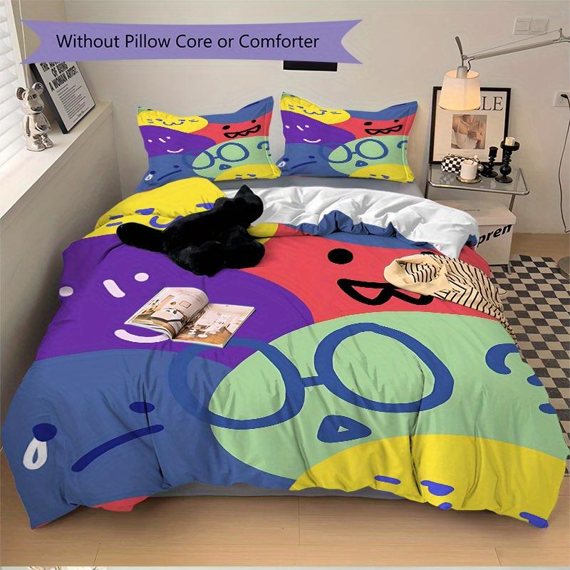 3pcs Colorful Faces Bedding Set, Breathable and Soft, Suitable for All Seasons, Ideal for Home Use, Suitable for Bedroom Decor yy250821226