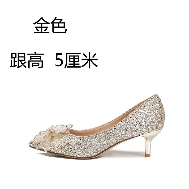 Premium Sense Main Wedding Dress Wedding Shoes Spring and Summer Women's New Bridal Shoes Crystal Wedding High Heels Gold Sequined Shoes