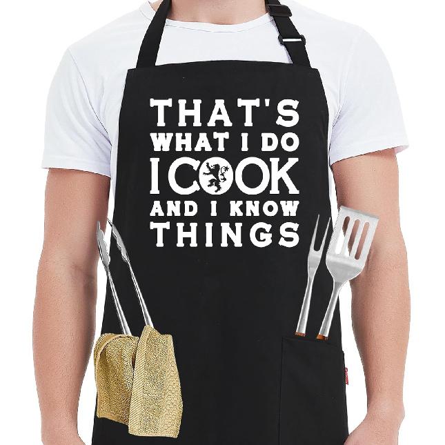 Kaidouma Funny Grilling Aprons for Men - That s What I Do I Cook and I Know Things - Men’s Adjustable Chef Cooking BBQ Grill Aprons with 2 Pockets
