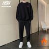 Skechers Solid Color Fleece Loose Round Neck Pullover Sweatshirt And Long Pants Two-Piece Casual Sports Suit L324M157-0018+L324M154-0018