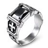 2026 European and American Fashion Diamond-encrusted Cross Ring, Personalized Retro Red Diamond Men's Titanium Steel Ring