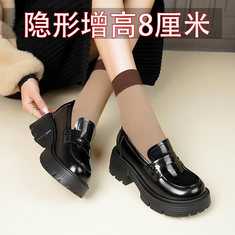 Inner Height Increase Thick-soled Small Leather Shoes Women's Spring and Autumn with Skirts Small Thick-soled Muffin Single Shoes