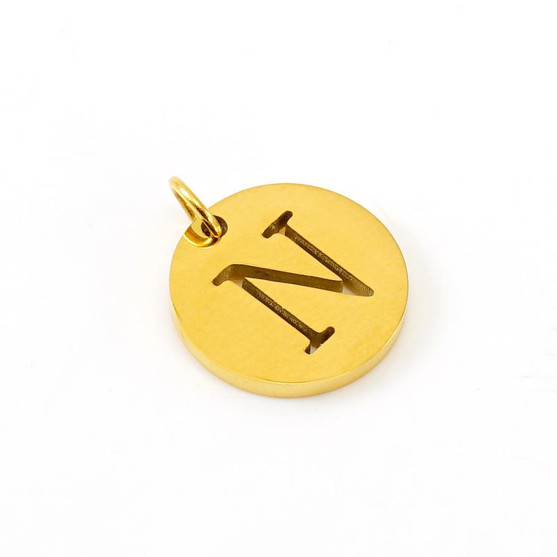 New titanium steel English letter DIY pendant fashionable stainless steel round hollow letter pendant