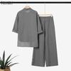 ZANZEA Seturi de Costume din Două Piese pentru Femei, cu Bluză cu Mânecă Lungă și Pantaloni Lungi, cu Dungi