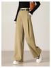 Women's High-Waisted Khaki Wide-Leg Pants with Side Pleats - Slimming, Trendy Fashion for Spring & Autumn 2025