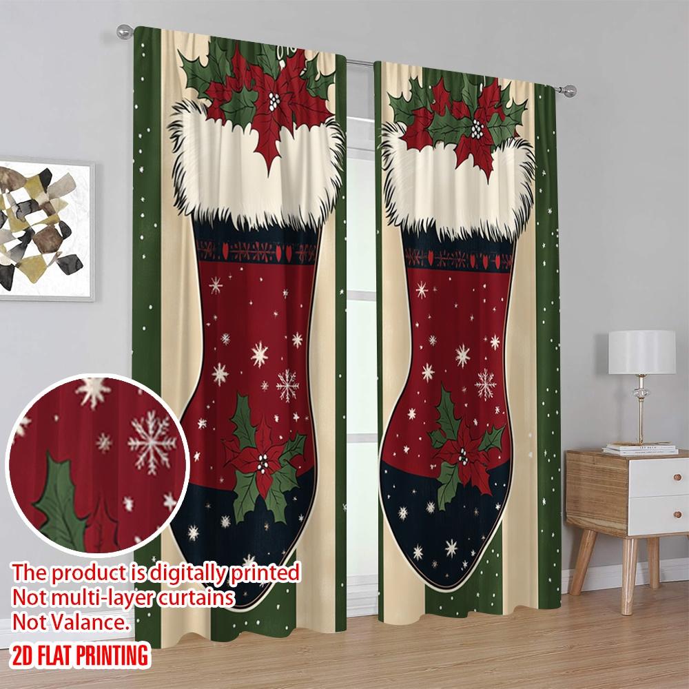 2 szt., druk płaski 2D Zasłony Rolety Skarpety świąteczne Kwiatowy Świąteczny Tkanina poliestrowa (bez pręta) Wszechstronny Wszystko