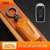 Interior Mouldings Genuine Leather Car Remote Key Fob Case Cover for Volkswagen Touareg 2018 2019 2020 Fob Key Car-Styling