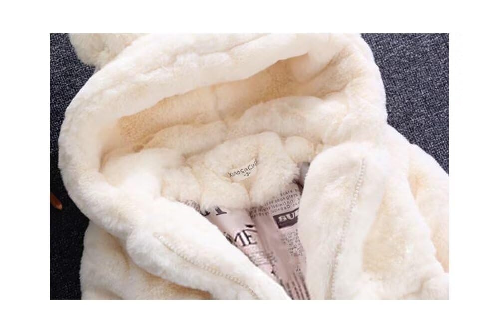 Kuhvvse Fleece Boa Kigurumi with Bunny or Bear Cute Fluffy Sizes Kids' Jacket, Girls' Ears, Outerwear, Fall, Winter, Spring, 90-140 (100 White)