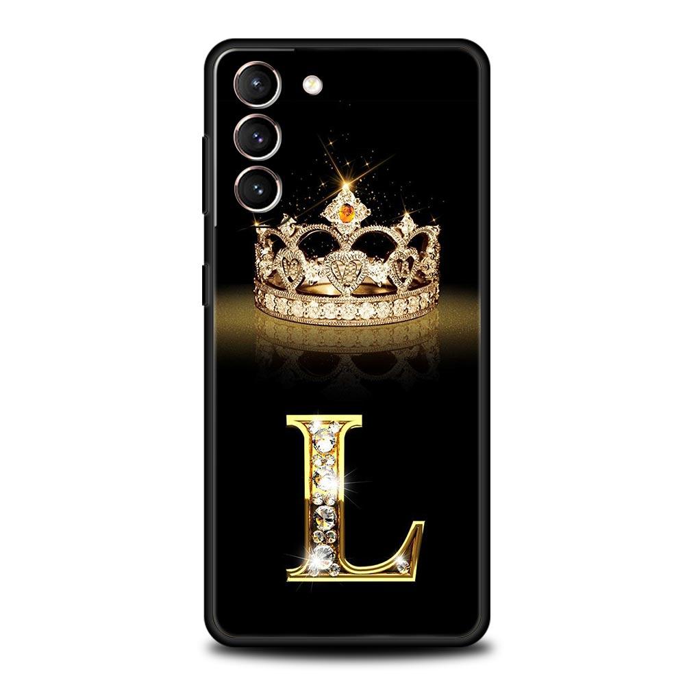 Fashion Diamond Crown Letter A Soft Phone Case For Samsung Galaxy S23 S24 S22 S21 S20 FE Ultra 5G S10 S10E S9 S8 Plus Cover