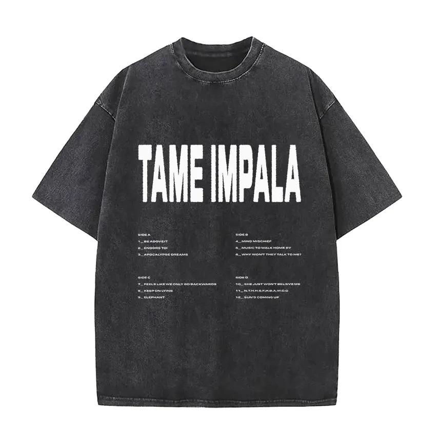 

Unisexs Vintage Oversized Washed Short Sleeve Tshirt Tame Impala Rock Band Deadbeat Tour Album Hip Hop Fans Gift Tshirts 2XL