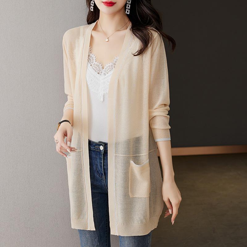 Summer Women's Large Size Comfortable Knitted Sun Protection Cardigan Mid-Length Open-Shirt Style Fashionable Outerwear