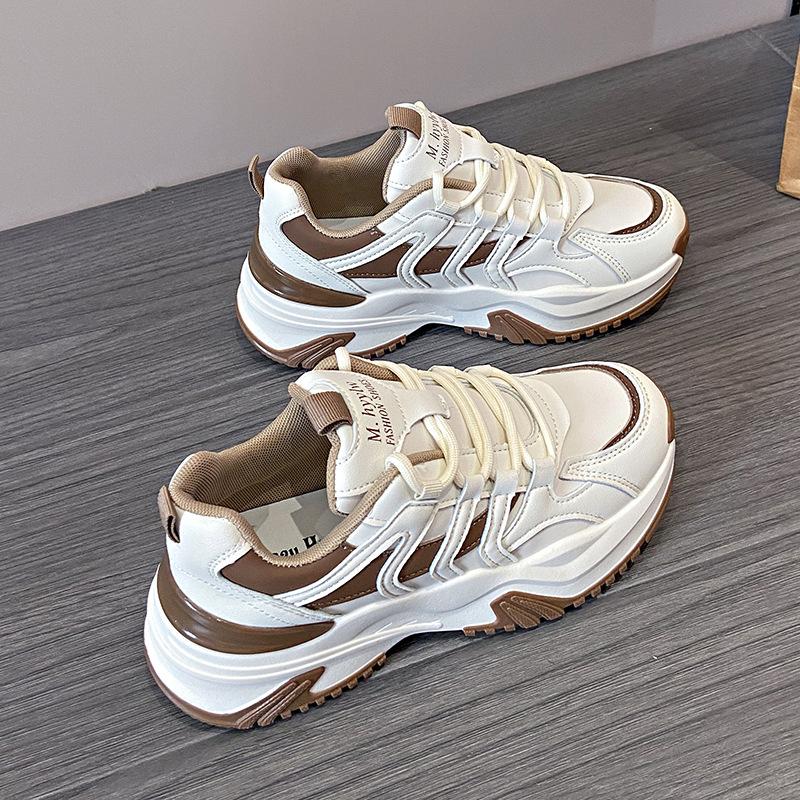 

Модные женские туфли для папы 2024 года, новые, толстые, со шнуровкой, модные, универсальные, спортивные и повседневные туфли для женщин, вулканизированные туфли 40 хаки