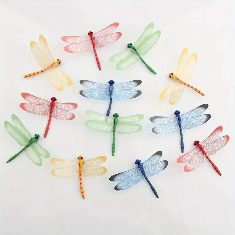 10PCS Garden flowerpot simulation dragonfly cuttings Color 3D simulation dragonfly Courtyard Outdoor Garden Decoration