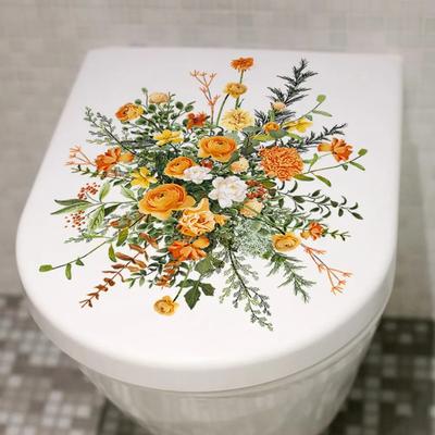 Wandaufkleber Toilettendeckelaufkleber aus PVC, handbemalte Blume, WC-Zubehör, Toilettenaufkleber und Poster für die Badezimmerdekoration