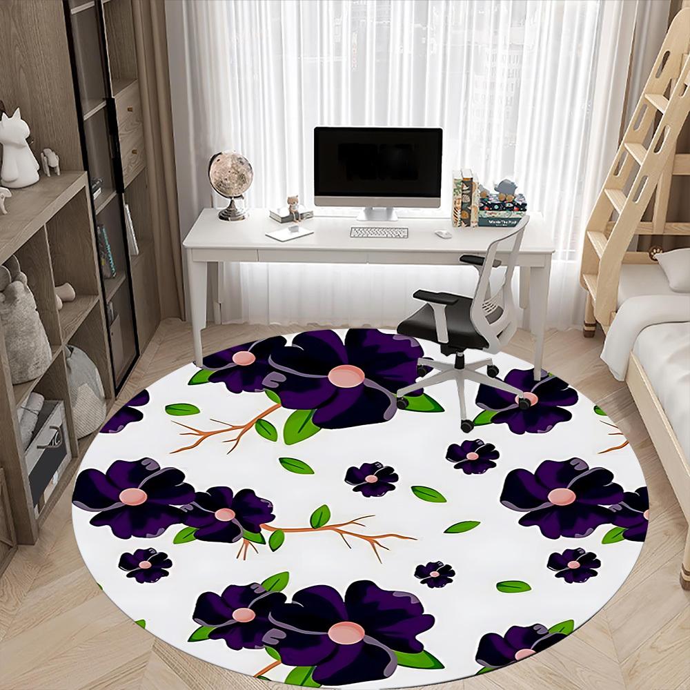 1PC Purple Flower Print Chair Carpet for Office, Indoor Non-Slip Washable Carpet, Soft Comfortable Mat For Office Room Yy250930267