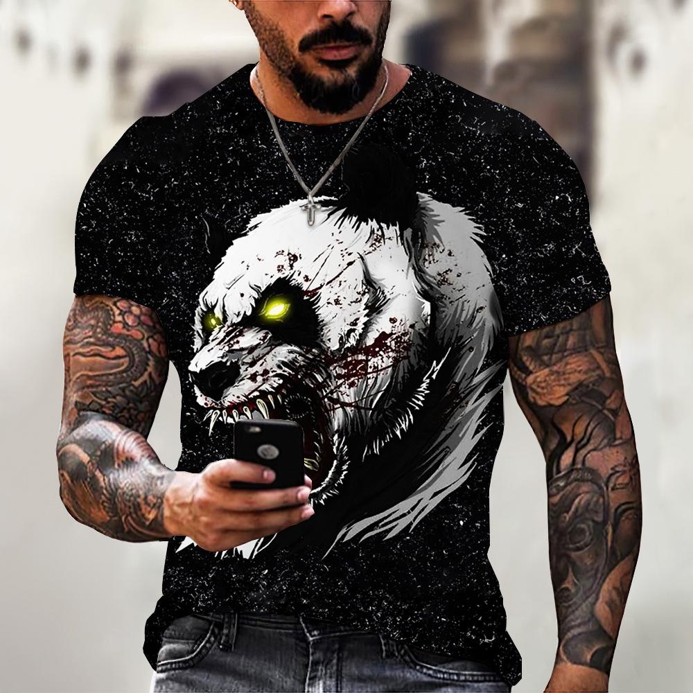 Summer Round Neck 3D Panda Print Top Fashionable Casual Short Sleeved Men's T-shirts